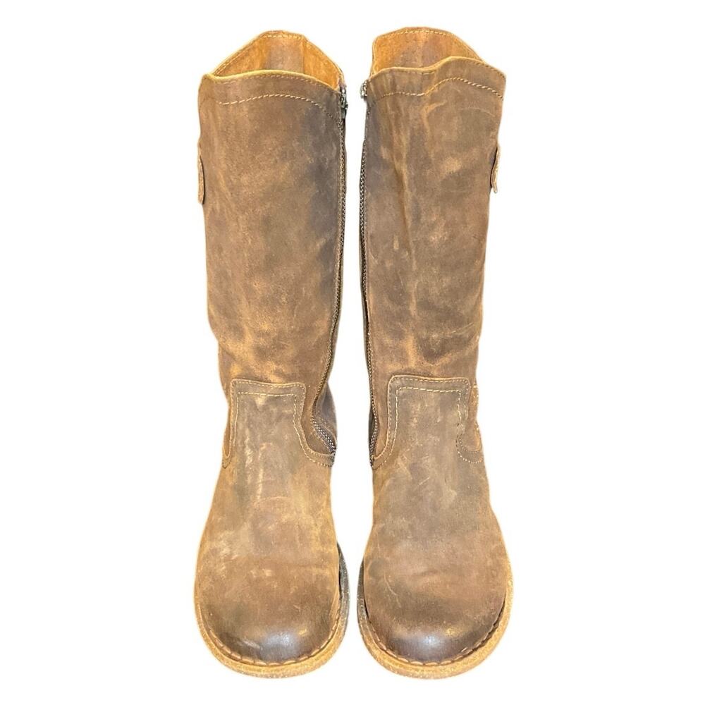 Born Distressed Brown Leather Mid-Calf Moto Boots - Picture 4 of 10